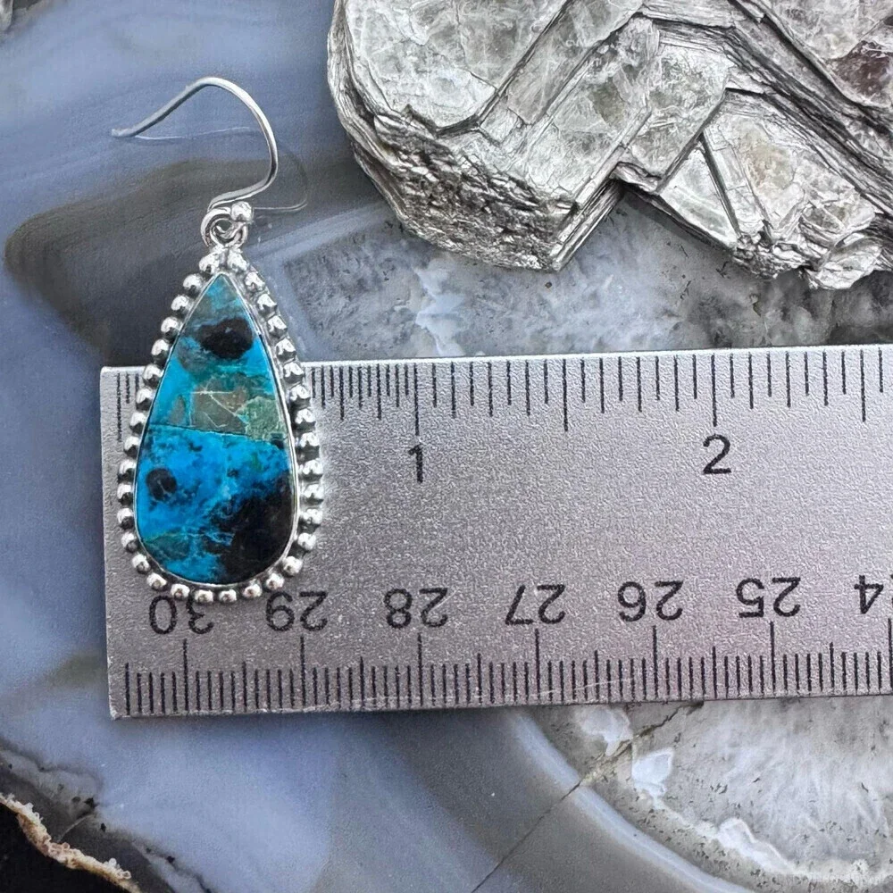 Sterling Southwestern Style Teardrop Shattuckite Dangle Earrings For Women